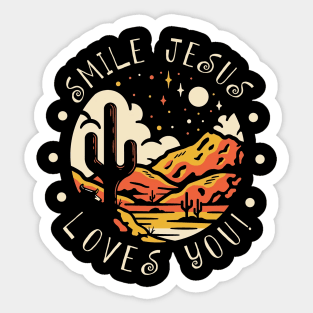 Smile Jesus Loves You Bull Skull Desert Sticker